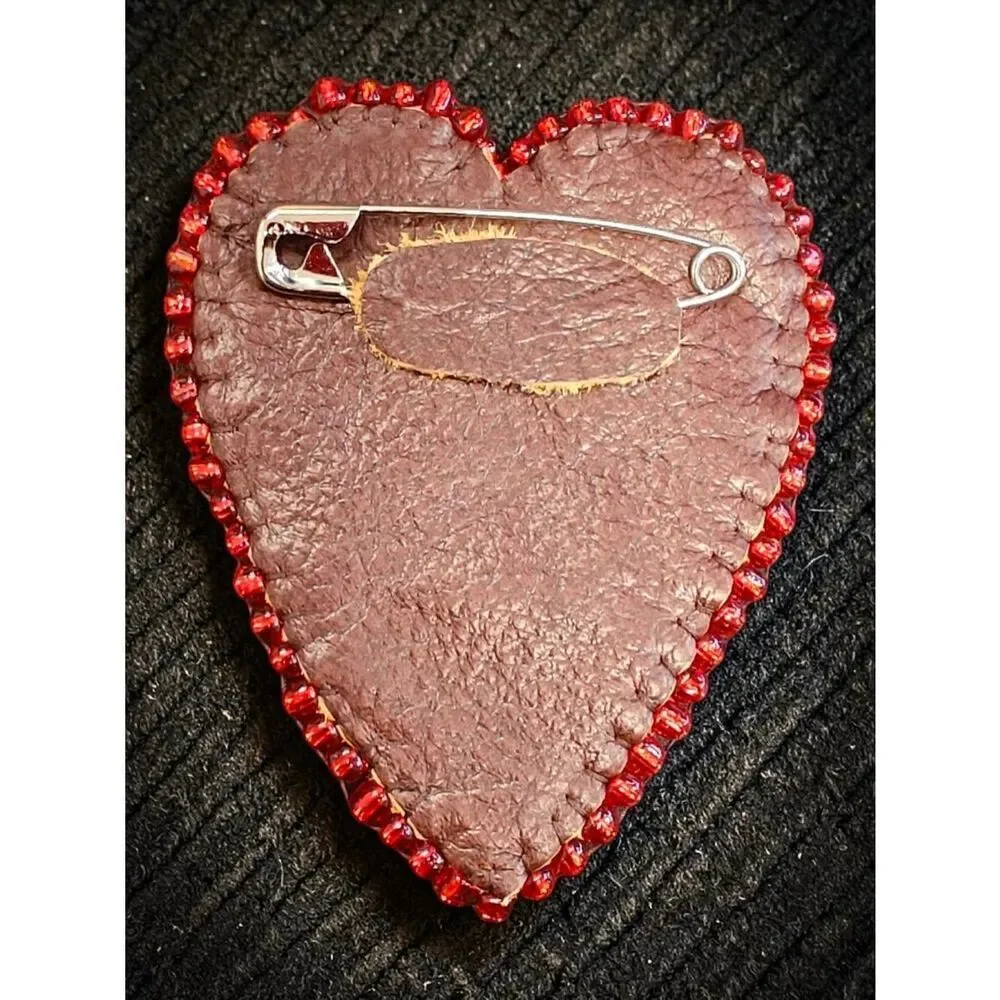 Designer's Murka Handmade Hand-Beaded Red Heart Brooch with Blue Evil Eye Accent